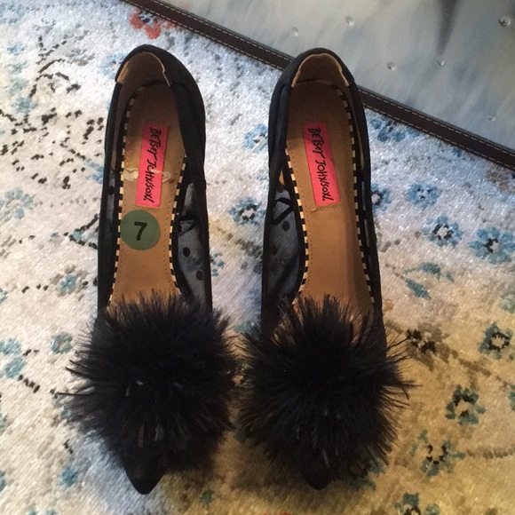 Betsey Johnson Shoes - Betsey Johnson Tati Pom Pom & Mesh Heels Size 7